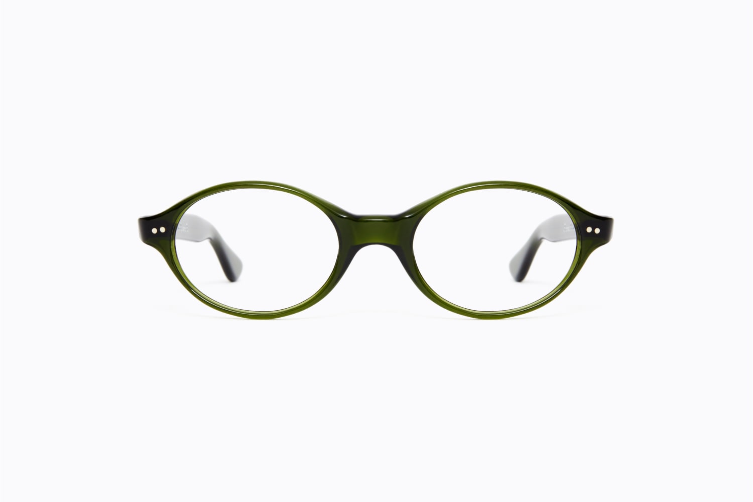 The tango frame by selecta, a dark green acetate oval frame from the 70s in front view